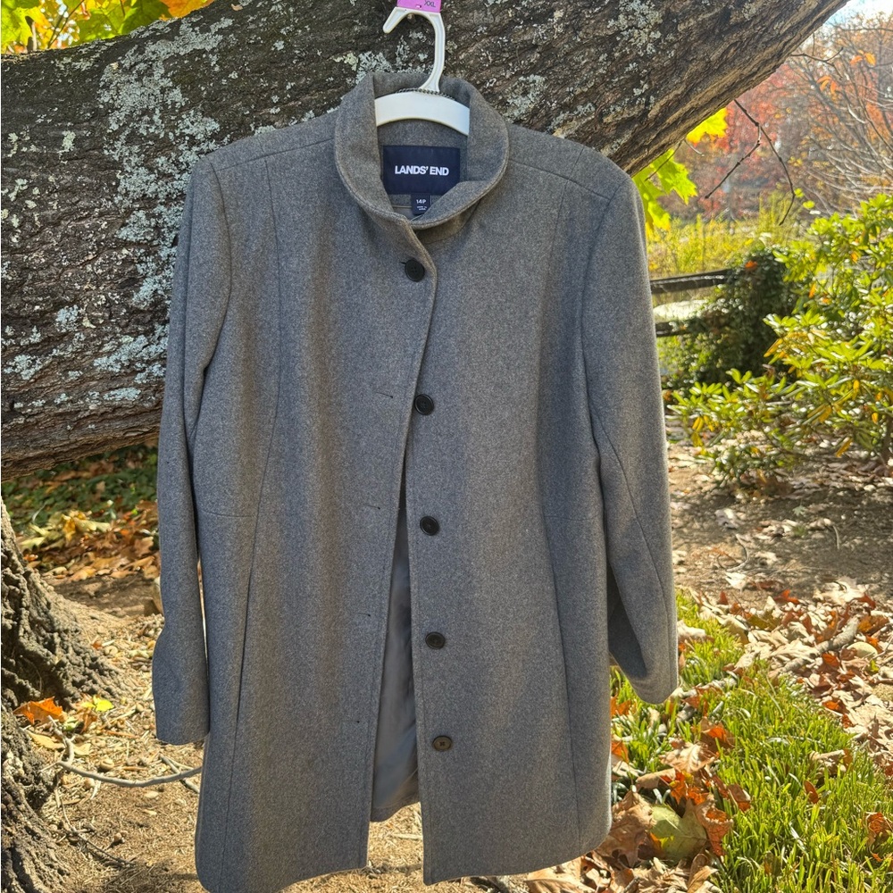Lands' End Women's Charcoal Pea Coat. Size 14P
